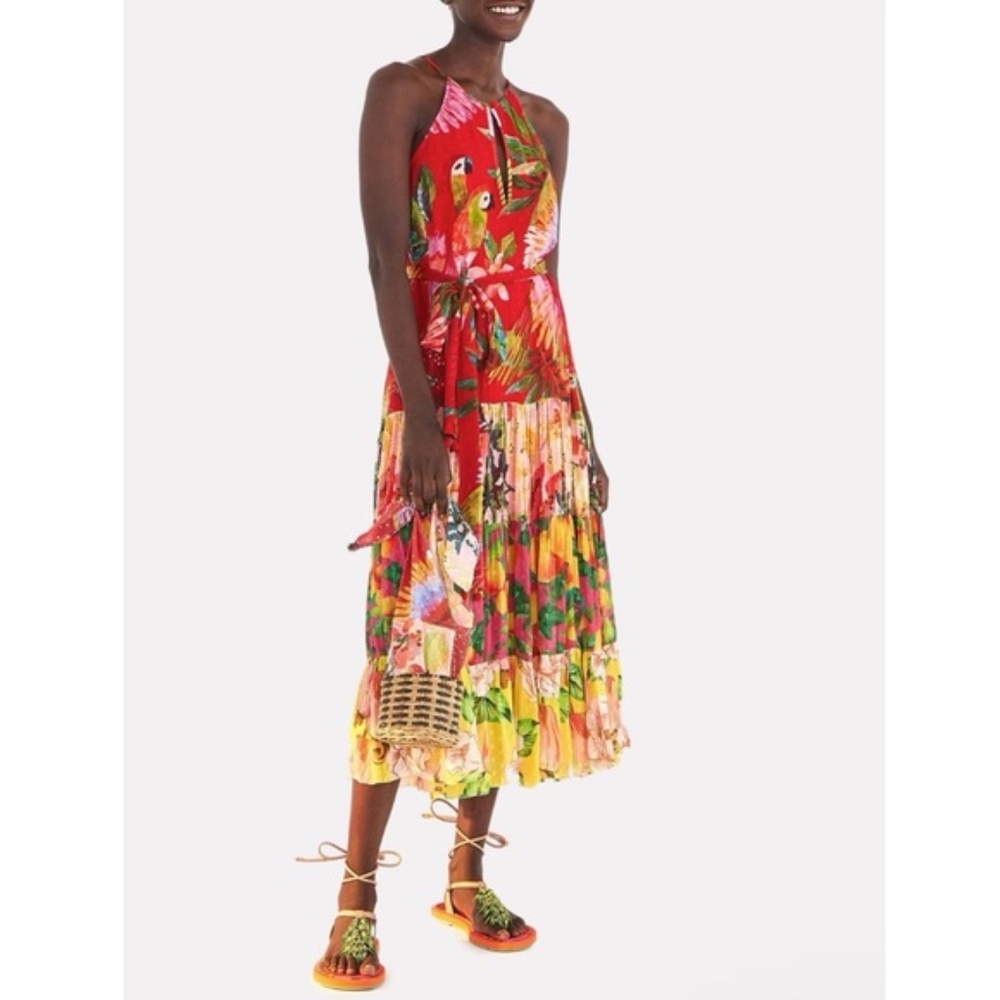Anthropologie Macaw Mix Print Midi Dress Tiered S